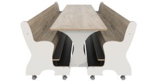 Hoogzit tafel L220 x B64 cm Grey craft oak en 2 banken Tangara Groothandel voor de Kinderopvang Kinderdagverblijfinrichtin4